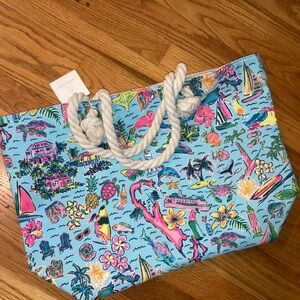 Large Rope Handle Tote with Tropical Fish  Pattern  Design - NWT